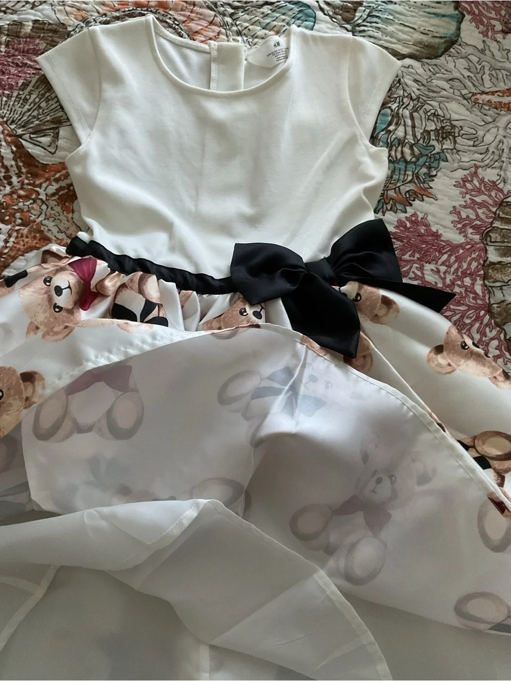 H&M Girls Cream & Black Teddy Print Party Dress New 6X-7